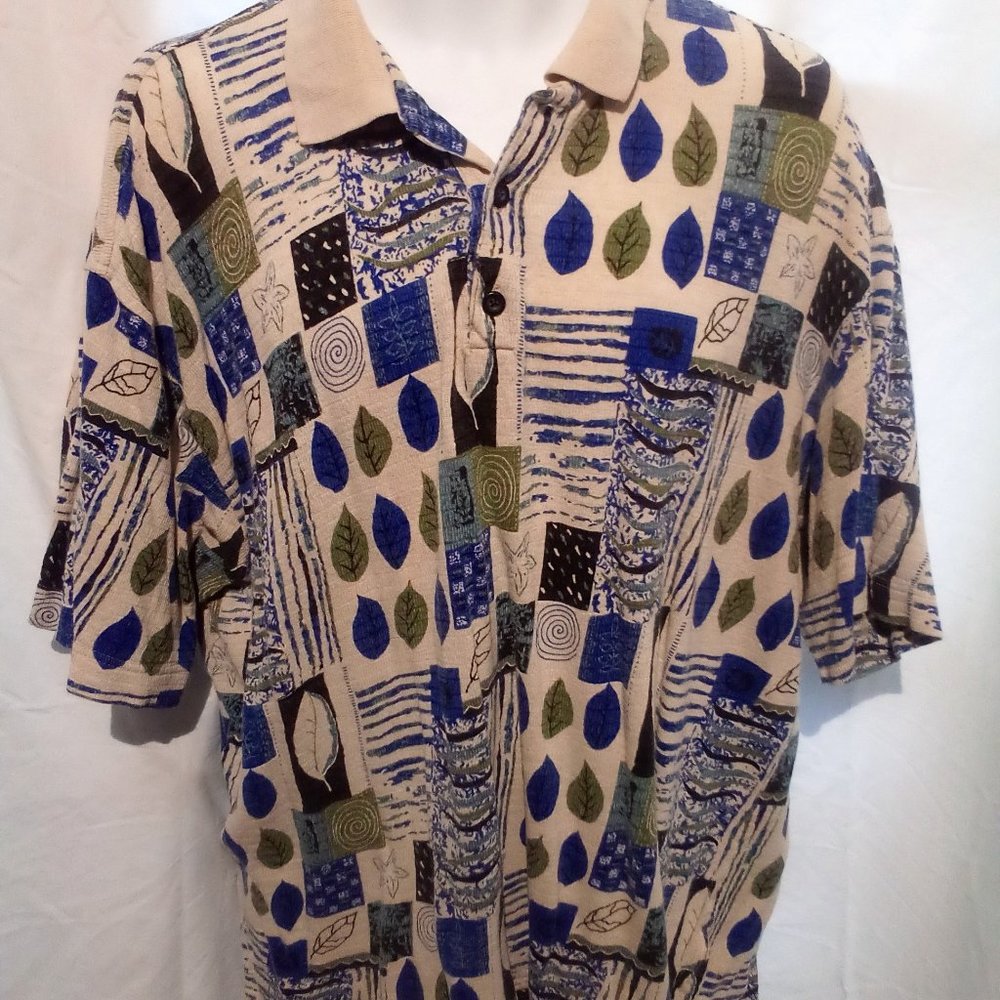 Goldwater Creek polo shirt beige, blue & green mens XL